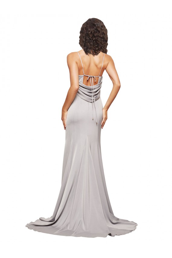 Compra línea A Cuello Alto Barrer tren Satén elástico Largo Formales Vestidos de dama de honor / Vestidos de fiesta