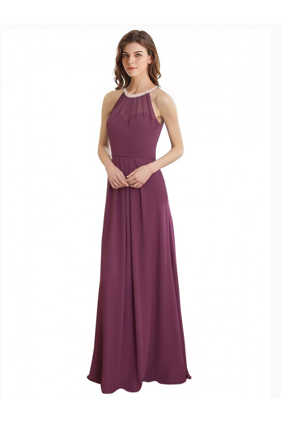 Compra línea A Cuello Alto Gasa Largo Vestidos de dama de honor