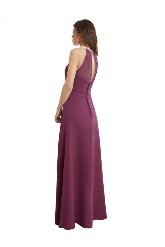 Compra línea A Cuello Alto Gasa Largo Vestidos de dama de honor