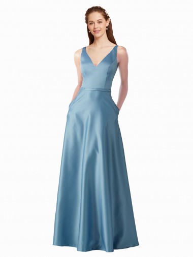 línea A Cuello Alto Satén Largo Vestidos de dama de honor / Vestidos de fiesta Baratos
