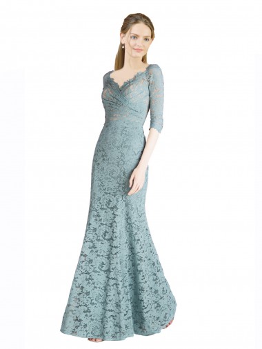 línea A Cuello de Corazón Encaje Largo Vestidos de dama de honor / Vestidos de fiesta Baratos