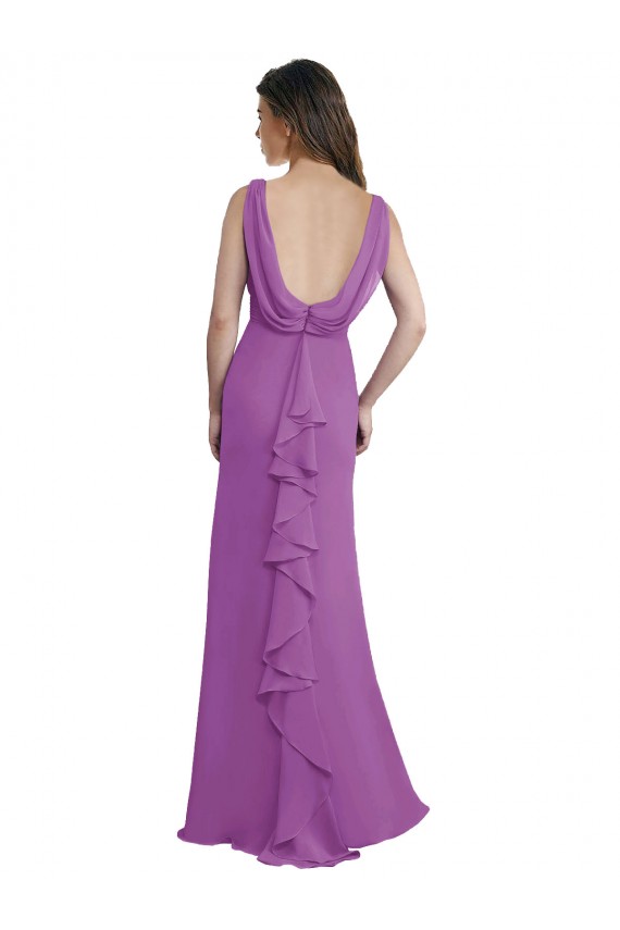 Compra línea A Cuello en V Gasa Largo Vestidos de dama de honor
