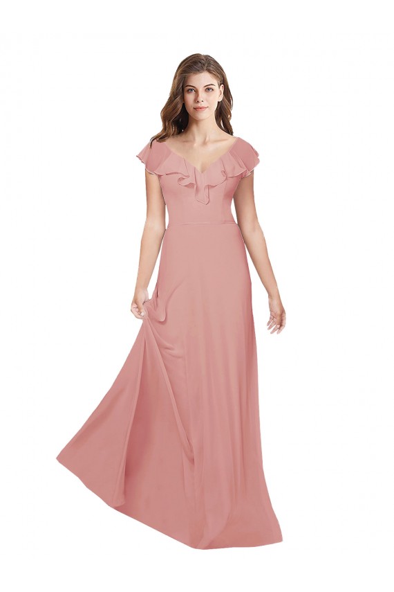 Compra línea A Cuello en V Gasa Largo Vestidos de dama de honor