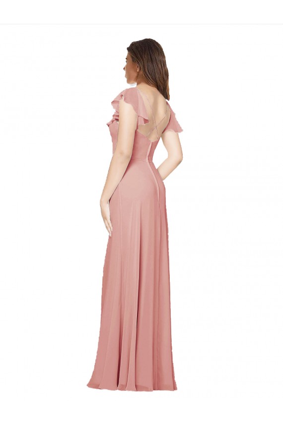 Compra línea A Cuello en V Gasa Largo Vestidos de dama de honor