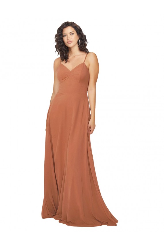 Compra línea A Cuello en V Gasa Largo Vestidos de dama de honor