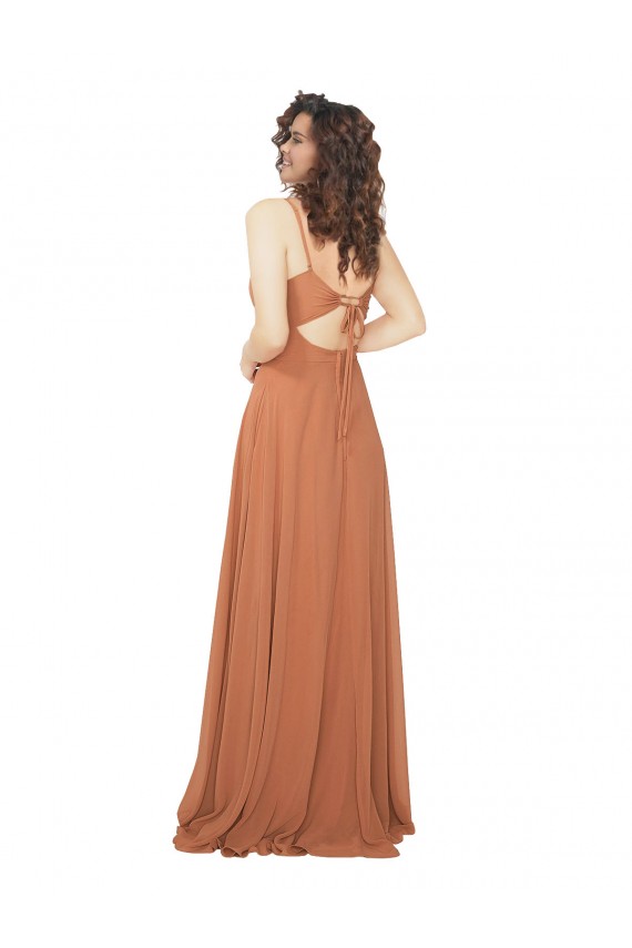 Compra línea A Cuello en V Gasa Largo Vestidos de dama de honor