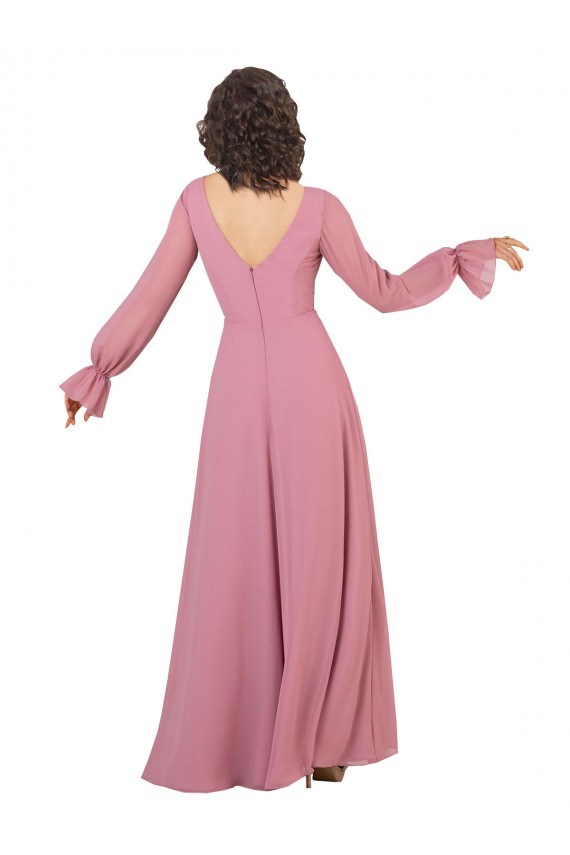 Compra línea A Cuello en V Gasa Largo Vestidos de dama de honor