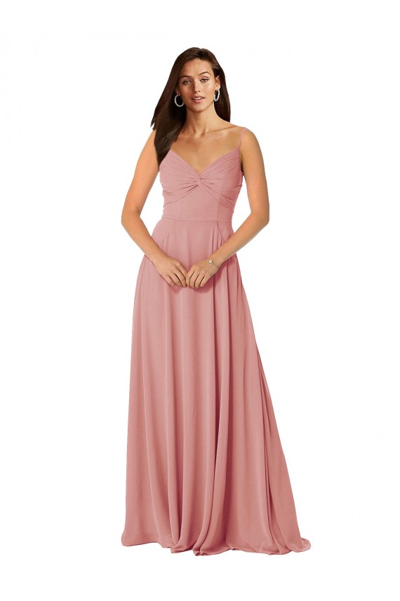 Compra línea A Cuello en V Gasa Largo Vestidos de dama de honor