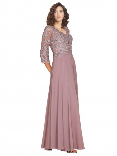 línea A Cuello en V Gasa Largo Vestidos de dama de honor / Vestidos de fiesta Baratos