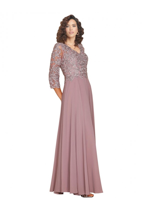 Compra línea A Cuello en V Gasa Largo Vestidos de dama de honor / Vestidos de fiesta
