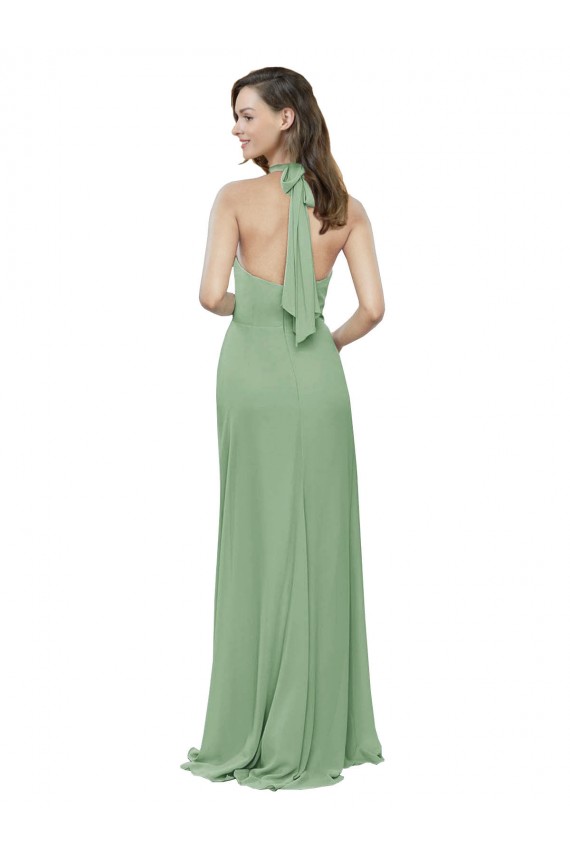 Compra línea A Halter Cuello Alto Gasa Largo Vestidos de dama de honor