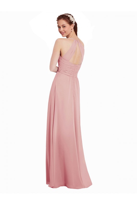 Compra línea A Halter Gasa Largo Vestidos de dama de honor