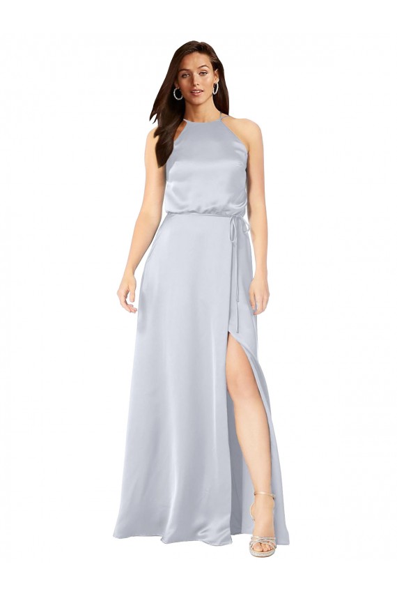 Compra línea A Halter Satén sedoso Largo Formales Vestidos de dama de honor / Vestidos de noche