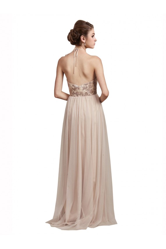 Compra línea A Halter Tul Largo Vestidos de dama de honor