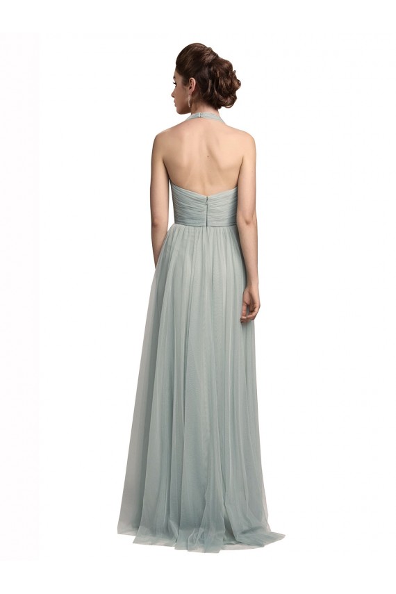 Compra línea A Halter Tul Largo Vestidos de dama de honor