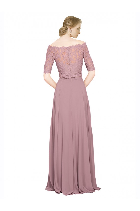 Compra línea A Hombros Descubiertos Gasa Encaje Largo Vestidos de dama de honor / Vestidos de fiesta
