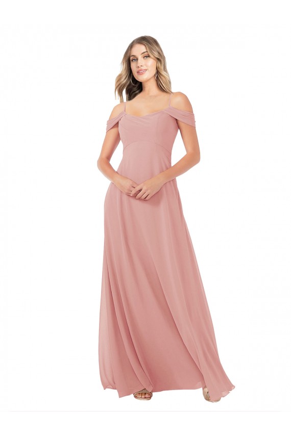 Compra línea A Hombros Descubiertos Gasa Largo Vestidos de dama de honor