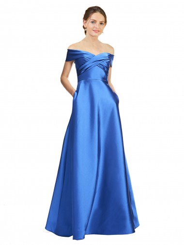 línea A Hombros Descubiertos Satén Largo Formales Vestidos de dama de honor / Vestidos de fiesta Baratos
