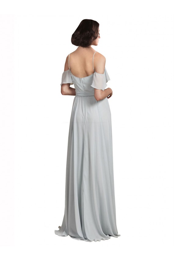 Compra línea A Hombros Descubiertos Tirantes espagueti Gasa Largo Vestidos de dama de honor