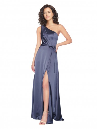 línea A Un Hombre Satén sedoso Largo Formales Vestidos de dama de honor / Vestidos de fiesta Baratos