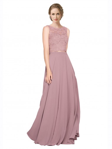 línea A Ilusión Gasa Encaje Largo Vestidos de dama de honor / Vestidos de fiesta Baratos
